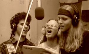 Pissed. recording in Minneapolis, Minnesota, December 1991. Left to right: Dan Siskind, Joel Olson, and Newt Rayburn.
